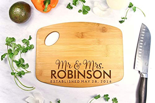 Personalized Cutting Board Engraved Bamboo Chopping Block Bamboo Handle Bottom Name