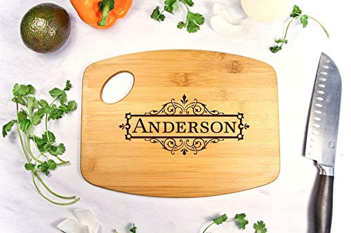 Personalized Cutting Board Engraved Bamboo Chopping Block Bamboo Handle Box Vine