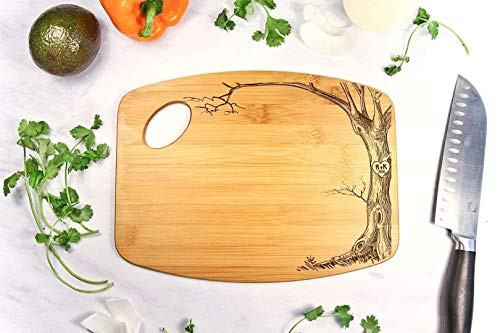 Personalized Cutting Board Engraved Bamboo Chopping Block Bamboo Handle Love Tree