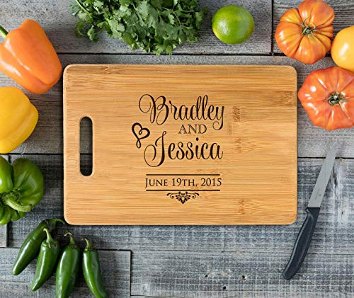 Personalized Cutting Board Engraved Bamboo Chopping Block Bamboo Handle Stacked Name