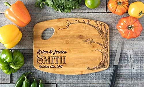 Personalized Cutting Board Engraved Bamboo Chopping Block Bamboo Handle Love Tree Names