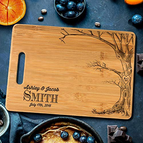 Personalized Cutting Board Engraved Chopping Handle Love Tree Names