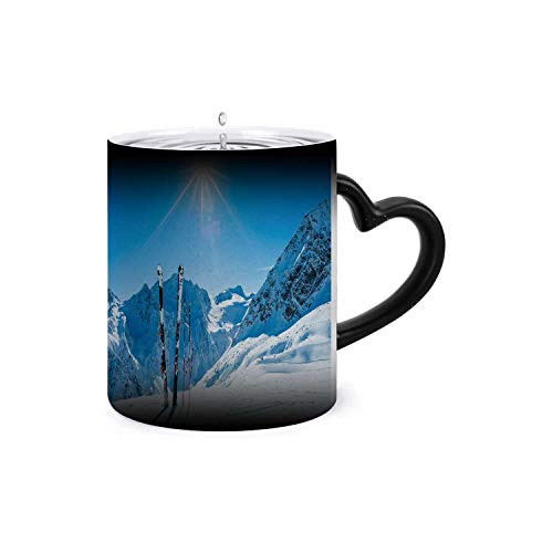 Skis and Ski Poles on Remote Slope,Color Changing Mug-Add Hot Liquid ,Funny Coffee Ceramics Mug-Creative Gift Choice 11oz