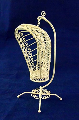 Vanity Fair Dolls House Miniature Furniture White Wire Wrought Iron Hanging Basket Chair