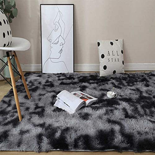 FUNRE Rainbow Colors Carpets Tie Dyeing Plush Soft Carpets for Bedroom Living Room Anti-Slip Floor Mats Kids Room Carpet Rugs -Color : Dark Grey, Size : 40x120cm-