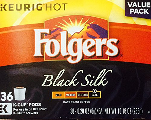 Folgers Black Silk Coffee K-Cup Pods for Keurig Brewers, Dark Roast, 10.16 oz