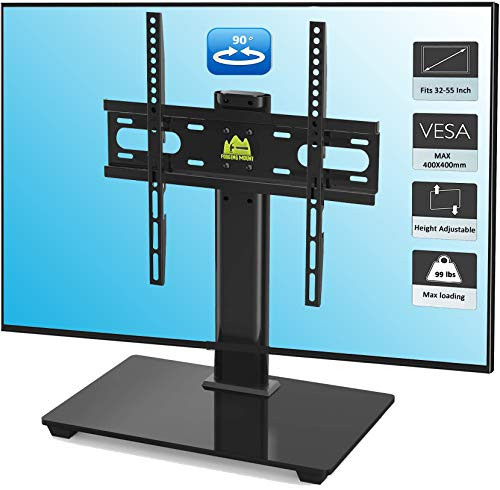 FORGING MOUNT Swivel TV Stand/Base Universal Table Top TV Stand for 27-55 inch OLED LCD LED TVs - Height Adjustable TV Mount Stand with Tempered Glass Base, VESA 400x400mm, Holds up to 88lbs
