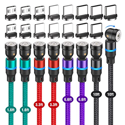 360 and 180 Rotation Magnetic Charging Cable[8-Pack, 1.6ft plus1.6ft plus3.3ft plus3.3ft plus6.6ft plus6.6ft plus10ft plus10ft- FACROO Magnetic Cable 3 in 1 Nylon Braided Magnetic Phone Charger Compatible with Micro USB and Type C 360 and 180 Rotation Magnetic Charging Cable[8-Pack, 1.6ft plus1.6ft plus3.3ft plus3.3ft plus6.6ft plus6.6ft plus10ft plus10ft- FACROO Magnetic Cable 3 in 1 Nylon Braided Magnetic Phone Charger Compatible with Micro USB and Type C