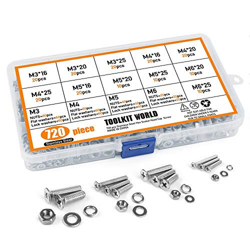 720Pcs Screws Nuts and Washers 304 Stainless Steel Phillips Flat Head Machine Self-Tapping Bolts M3 M4 M5 M6 Metric Screws Flat Gasket Spring Washers Assortment Kit 720Pcs Screws Nuts and Washers 304 Stainless Steel Phillips Flat Head Machine Self-Tapping Bolts M3 M4 M5 M6 Metric Screws Flat Gasket Spring Washers Assortment Kit