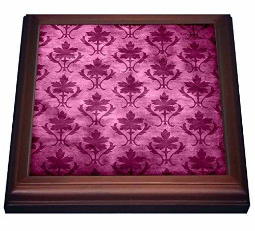 3dRose Vintage Wallpaper Pattern Pink Trivet with Ceramic Tile, 8 by 8", Brown