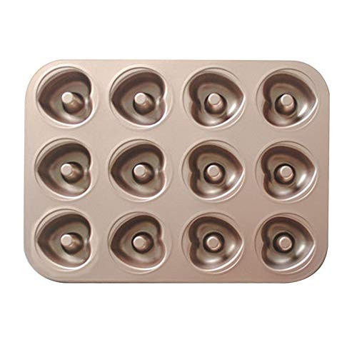 Doughnut Mould 12 Cup Non Stick Heart-Shaped Donut Tin Pans Bagel Maker Baking Tray for Homemade Baked Doughnuts Cake Biscuit Bagel Muffin