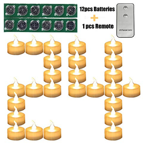 LedBack Pack of 24 Remote Control Tealight Candles with Extra 12PCS Batteries Warm White Flameless Flickering LED Candle Votive Realistic Battery Operated Tea Light Candles for Wedding Party LedBack Pack of 24 Remote Control Tealight Candles with Extra 12PCS Batteries Warm White Flameless Flickering LED Candle Votive Realistic Battery Operated Tea Light Candles for Wedding Party