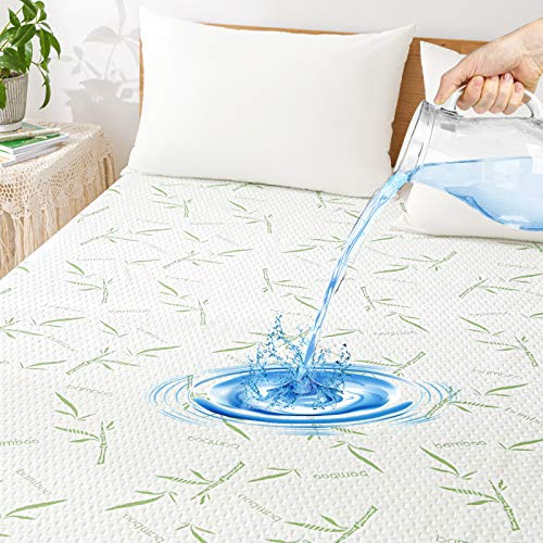 Full Bamboo Waterproof Mattress Protector, Cooling Soft Mattress Pad Cover, Breathable Noiseless Waterproof Bed Cover-Stretch to 16" Safe Fitted Deep Pocket Mattress Protection Cover-Vinyl Free Full Bamboo Waterproof Mattress Protector, Cooling Soft Mattress Pad Cover, Breathable Noiseless Waterproof Bed Cover-Stretch to 16" Safe Fitted Deep Pocket Mattress Protection Cover-Vinyl Free