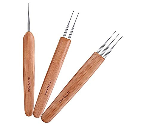Dreadlocks Crochet Hooks Tool Set,Crochet Needles for Hair Dreadlock Locks 0.75 mm Crochet Needle Steel with Bamboo Handle Good for Braid Craft?Include 1 Hook, 2 Hooks, 3 Hooks