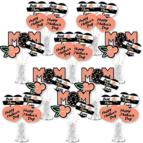 Big Dot of Happiness Best Mom Ever - Mothers Day Party Centerpiece Sticks - Showstopper Table Toppers - 35 Pieces