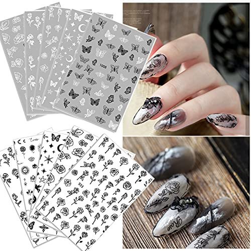 10 Sheets Black White Rose Butterfly Flowers Nail Stickers Decals, 3D Self-Adhesive Retro Butterflies Stars Moon French Hollow Nail Art Design Manicure for Acrylic Nails DIY Decoration Women Girls
10 Sheets Black White Rose Butterfly Flowers Nail Stickers Decals, 3D Self-Adhesive Retro Butterflies Stars Moon French Hollow Nail Art Design Manicure for Acrylic Nails DIY Decoration Women Girls
