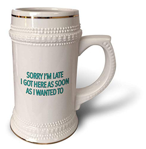 3dRose EvaDane - Funny Sayings - Sorry Im Late I Got Here As Soon As I Wanted To Aqua - 22oz Stein Mug -stn-320995-1- 3dRose EvaDane - Funny Sayings - Sorry Im Late I Got Here As Soon As I Wanted To Aqua - 22oz Stein Mug -stn-320995-1-