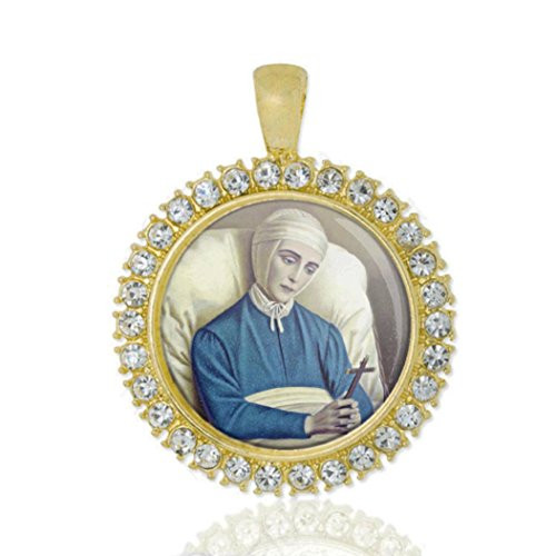 Realig Blessed Anne Catherine Emmerich Christian Round Medal Gold Tone Pendant with Rhinestones Realig Blessed Anne Catherine Emmerich Christian Round Medal Gold Tone Pendant with Rhinestones