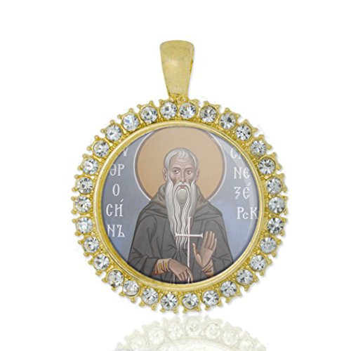 Realig St Sabbatius Christian Round Medal Gold Tone Pendant with Rhinestones Realig St Sabbatius Christian Round Medal Gold Tone Pendant with Rhinestones