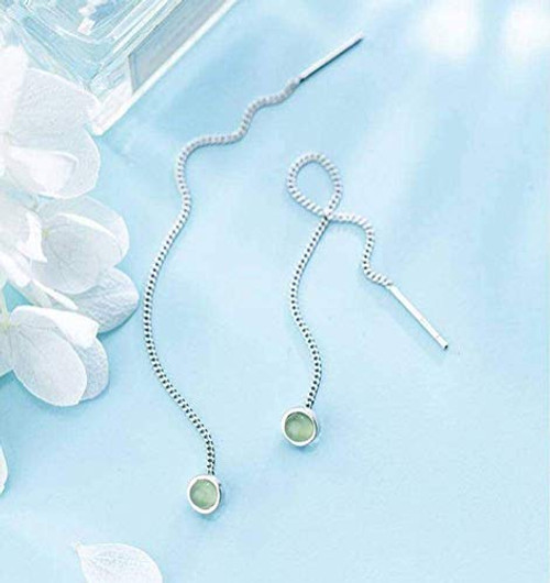 WOZUIMEI Earring Dangler Eardrop Stud Earring S925 Silver Ear Line Female Round Earrings Temperament Synthetic Cat Eye Ear Wire Jewelry Female for Women