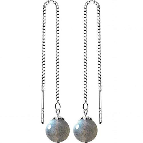 WOZUIMEI Earring Dangler Eardrop Stud Earring S925 Silver Ear Wire Female Literary Moonstone Ear Line Sweet Gray Moonlight Labradorite Long Ear Jewelry for Women