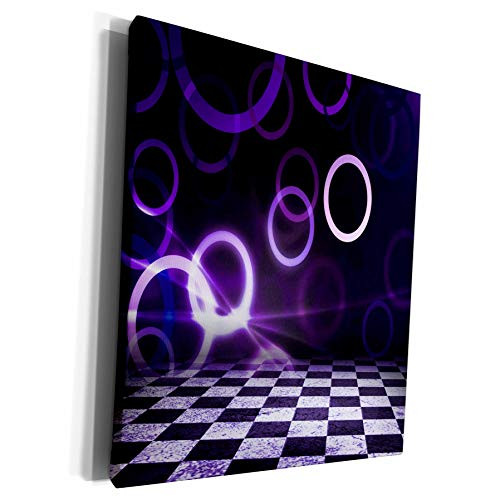 3dRose Anne Marie Baugh - Fantasy Art - Black and White Tile Floor With Falling Purple and Blue Bokeh Circles - Museum Grade Canvas Wrap -cw-213661-1-
