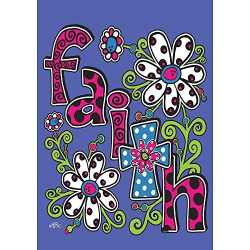 Faith Flowers and Polka Dot Cross 42 x 29 Rectangular Double Applique Large House Flag