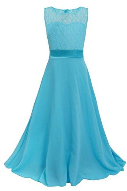 CHICTRY Big Girls Chiffon Lace Party Wedding Bridesmaid Dress Junior Maxi Dance Ball Gown Blue 14