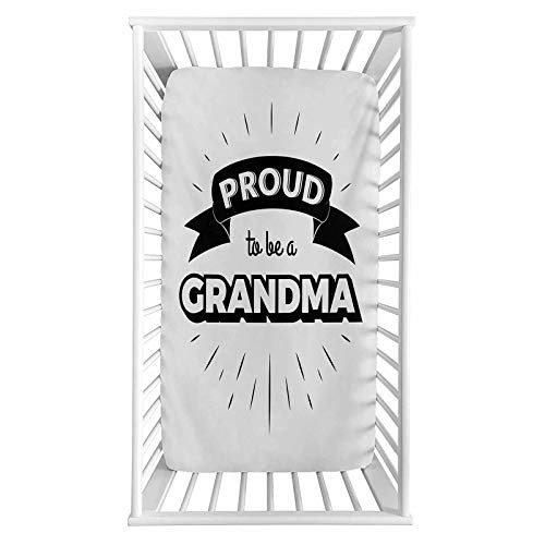 Grandma Fitted Crib Sheet,Inspirational Quote with a Banner and Abstract Short Lines Monochrome Illustration Microfiber Silky Soft Toddler Mattress Sheet Fitted,28"x 52"x 8'',Baby Sheet for Boys Girls