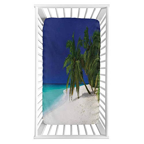 Lyzelre Ocean Fitted Crib Sheet,Tropical Untouched Island Getaway Nature Coast Colorful View Picture Microfiber Silky Soft Toddler Mattress Sheet Fitted,28"x 52"x 8'' for Boys Girls