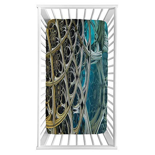 Fractal Fitted Crib Sheet,Arabesque Vintage Motifs Inspired Floral Design Dimension Figure Futuristic Print Microfiber Silky Soft Toddler Mattress Sheet Fitted,28"x 52"x 8'',Baby Sheet for Boys Girls