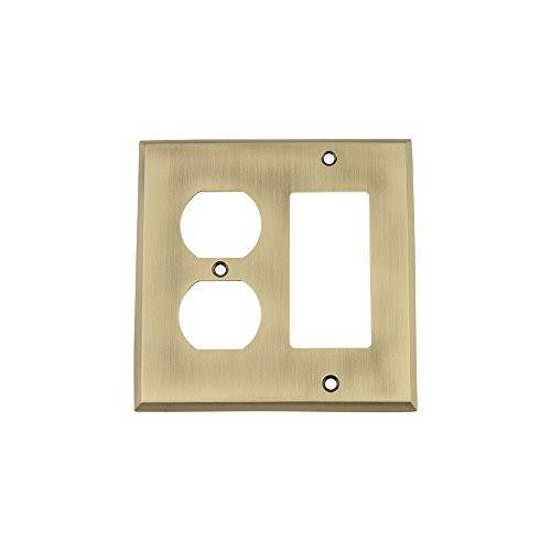 Nostalgic Warehouse 719708 New York Switch Plate with Rocker and Outlet Antique Brass