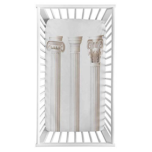 Pillar Fitted Crib Sheet,Architecture Themed Design Ionic Doric and Corinthian Marble Columns Digital Print Microfiber Silky Soft Toddler Mattress Sheet Fitted,28"x 52"x 8'',Baby Sheet for Boys Girls