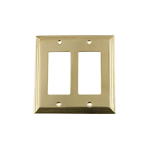 Nostalgic Warehouse 719954 Deco Switch Plate with Double Rocker Polished Brass