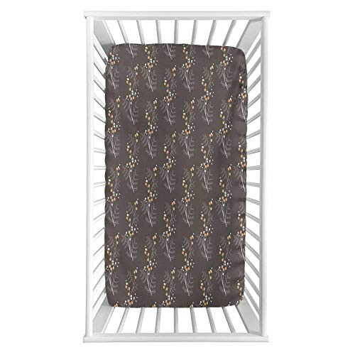 Lyzelre Floral Fitted Crib Sheet,Soft Orange and White Dotted Branches Buds Branches Spring Seasonal Pattern Microfiber Silky Soft Toddler Mattress Sheet Fitted,28"x 52"x 8'' for Boys Girls