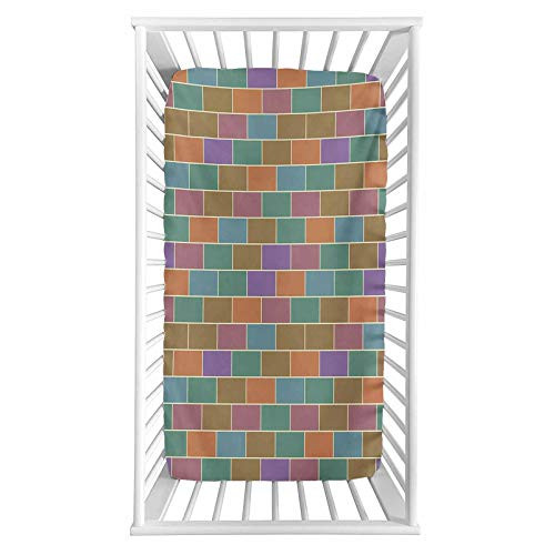 Colorful Fitted Crib Sheet,Vintage Brick Wall Motif Geometric Rectangles Pattern Retro Design Inspirations Microfiber Silky Soft Toddler Mattress Sheet Fitted,28"x 52"x 8'',Baby Sheet for Boys Girls