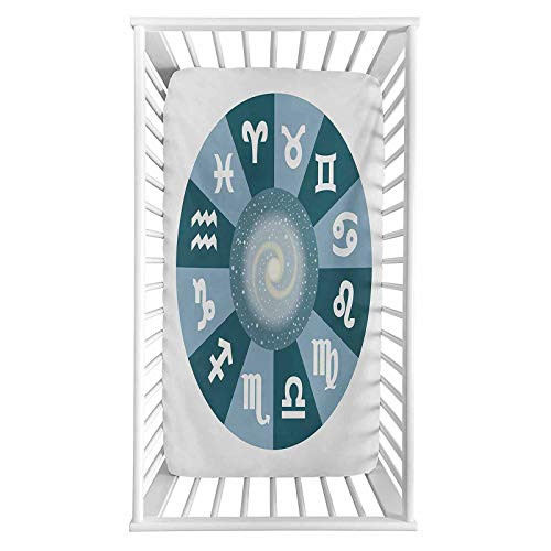 Lyzelre Zodiac Fitted Crib Sheet,Illustration with Signs Set and Outer Space Universe Star Galaxy Cosmos Theme Design Microfiber Silky Soft Toddler Mattress Sheet Fitted,28"x 52"x 8'', for Boys Girls