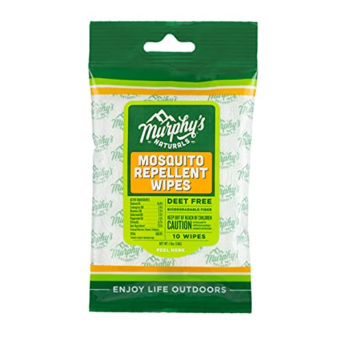 Murphy's Naturals Mosquito Repellent Wipes | DEET Free | Made with Plant Based Essential Oils | Easy to Use | Great for Family | Travel Sized | 10 Wipes