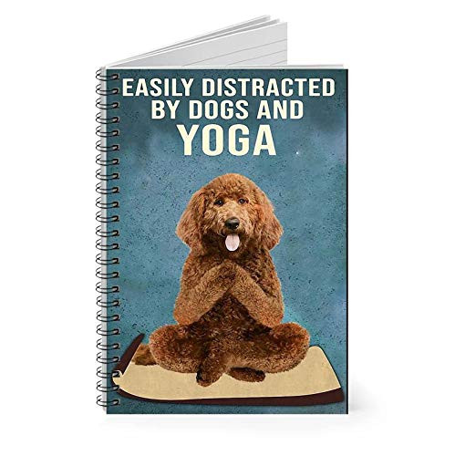 Vigifsana Paper Lined Journal Easily Distracted by Dogs and Yoga Poodle Spiral Notebook School Smart Spiral Subject College Ruled Notebook Personalized Journal for Woman - School Supplies