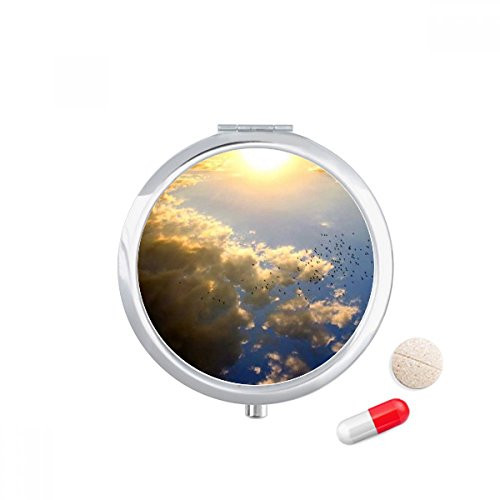 Orange Sunshine Sky Blue Clouds Pill Case Pocket Medicine Storage Box Container Dispenser