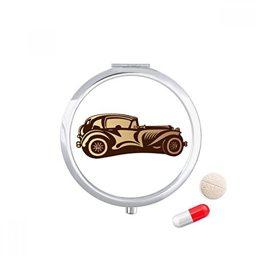 Brown Classic Cars Outline Pattern Pill Case Pocket Medicine Storage Box Container Dispenser