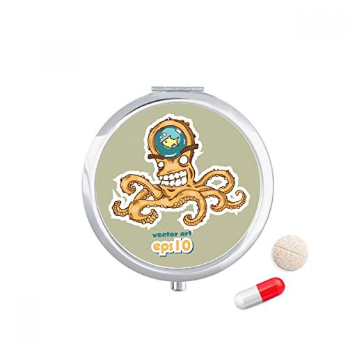 Orange Octopus Marine Life Pattern Pill Case Pocket Medicine Storage Box Container Dispenser