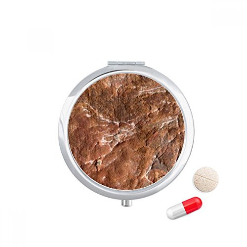 Brown Rock Rough Surface Pattern Pill Case Pocket Medicine Storage Box Container Dispenser