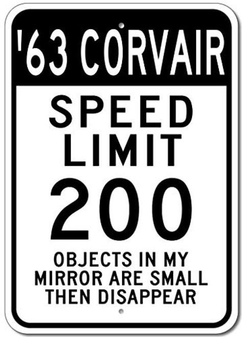 1963 63 Chevy Corvair Speed Limit Garage Sign, Metal Novelty Gift Sign, Man Cave Wall Decor - 10x14 inches