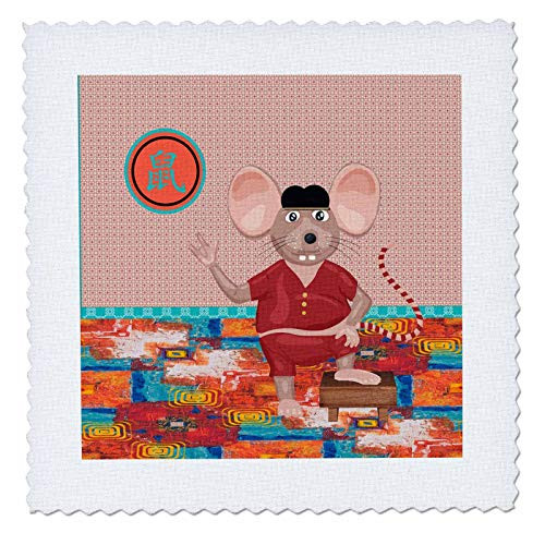 3dRose Image of Big Ear Rat, One Foot on Stool on Abstract Floor. - Quilt Squares -qs-329173-10- 3dRose Image of Big Ear Rat, One Foot on Stool on Abstract Floor. - Quilt Squares -qs-329173-10-