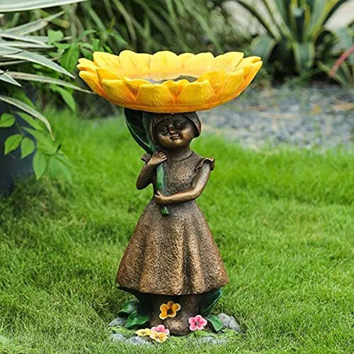 Outdoor Bird Bath Bowl, Resin Pedestal Fountain Decoration for Yard, Garden w/Planter Base, Feeder, Wonderful Outside Decor, Best Choice Gift -F-Girl-