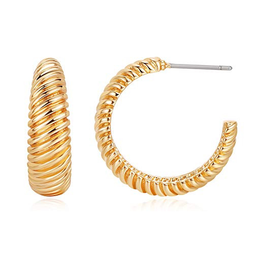 14K Gold Plated Croissant Earring Twisted Hoop Earrings for Women, Chunky Gold Hoops Earrings Costume Jewelry Gift 14K Gold Plated Croissant Earring Twisted Hoop Earrings for Women, Chunky Gold Hoops Earrings Costume Jewelry Gift