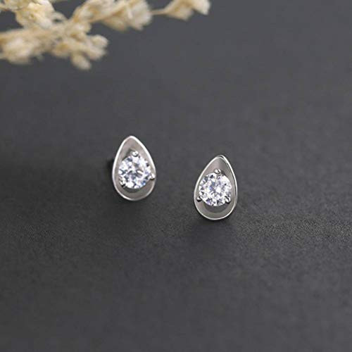 S925 Sterling Silver Stud Earrings Fashion Inlay Small Fresh Earrings Ear Wire Female Wild Silver Jewelry, WOZUIMEI, White,