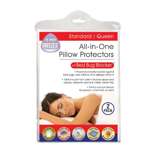 Bed Bug Blocker All-In-One Pillow Protector Cover Luxury Cotton Blend Protects Against Bugs, Dust Mites, and Allergens (2 Pack), Standard/Queen