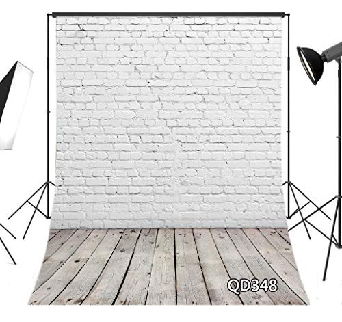 LB Rustic Grey White Brick Wall Backdrops for Photography 5x7ft Blank Wall Wood Floor Kids Adult Art Portrait Background Customized Vinyl Photo Booth Studio Props QD348